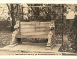 old postcard of a bench